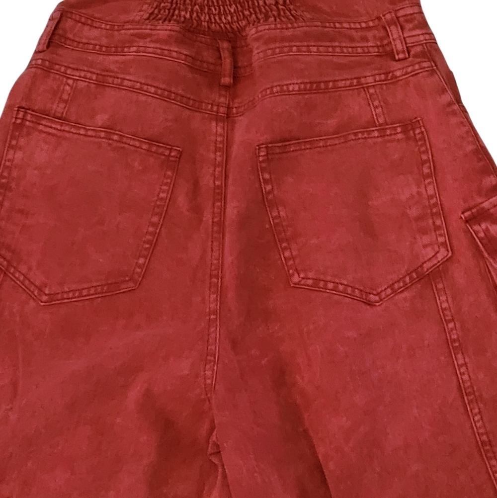 Strapless Washed Red Cargo Jumpsuit Utility Pocket Y2K Streetwear Festival - Picture 14 of 15